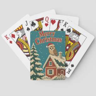 Eulen-Cottage-Hof-Tier-Weihnachten Spielkarten