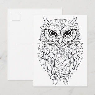 Eulen-Doodle-Zeichnung. Postkarte