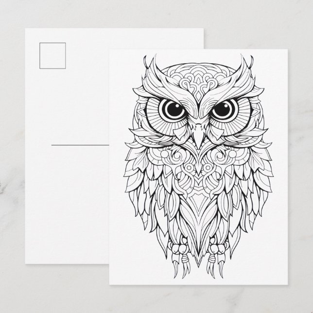 Eulen-Doodle-Zeichnung.  Postkarte (Vorne/Hinten)