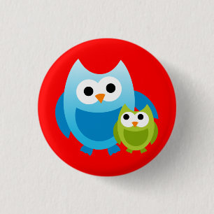 Eulen-Eulen-Vogel-Mama-Baby-Liebe-glücklicher Button