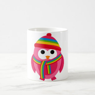 Eulen-Eulen-Vogel-Rosa-Schal-Winter-Hut-buntes Kaffeetasse