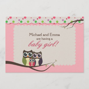 Eulen-Familien-Babyparty für Mädchen Einladung