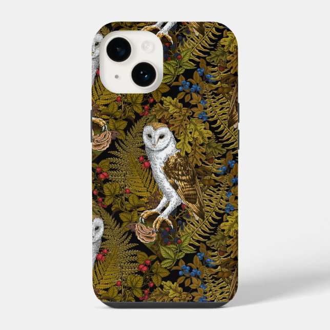 Eulen, Farne, Eiche und Beeren 2 iPhone Hülle (Rückseite)