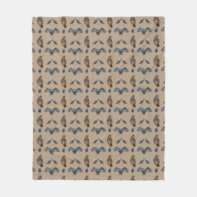 Eulen-Fleece-Decke (Beige) Fleecedecke (Vorderseite)