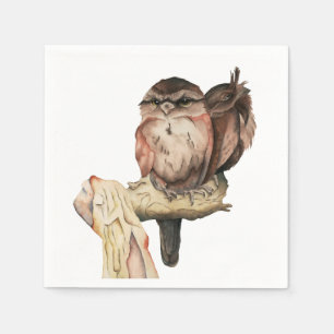 Eulen-Geschwister-Aquarell-Porträt Serviette