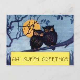Eulen im Baum Halloween-Grußkarte Postkarte