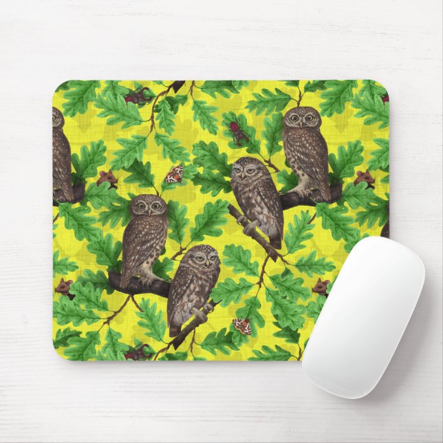Eulen im Wald auf zitronengelb Mousepad (Mit Mouse)