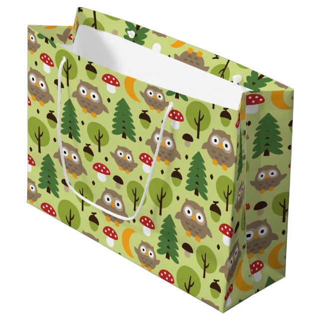 Eulen im Wald große Geschenktasche Geschenktüte (Vorderseite Schrägansicht)