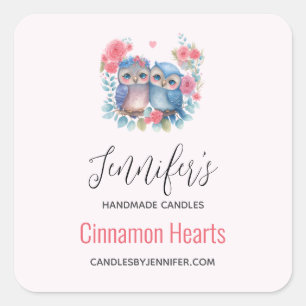 Eulen in der Liebe auf einer Baumzweigklammer Cand Quadratischer Aufkleber