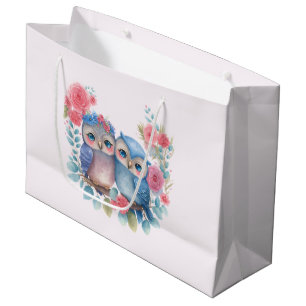 Eulen in der Liebe auf einer Baumzweigung Große Geschenktüte