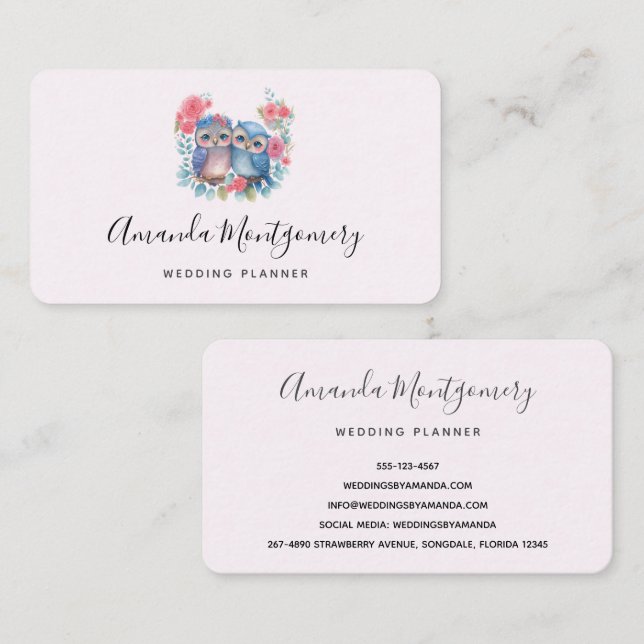 Eulen in der Liebe auf einer Baumzweigung Visitenkarte (Vorne/Hinten)