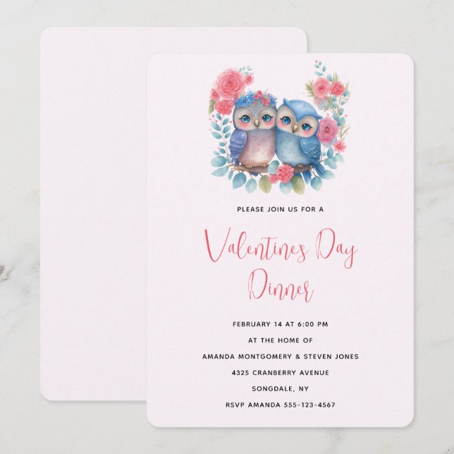 Eulen in der Liebe, die auf einem Wald einer Baumz Einladung (Vorne/Hinten)