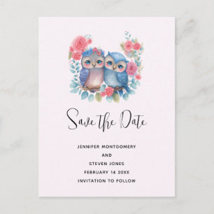 Eulen in der Liebe, die Save the Date auf Baumzwei Einladungspostkarte