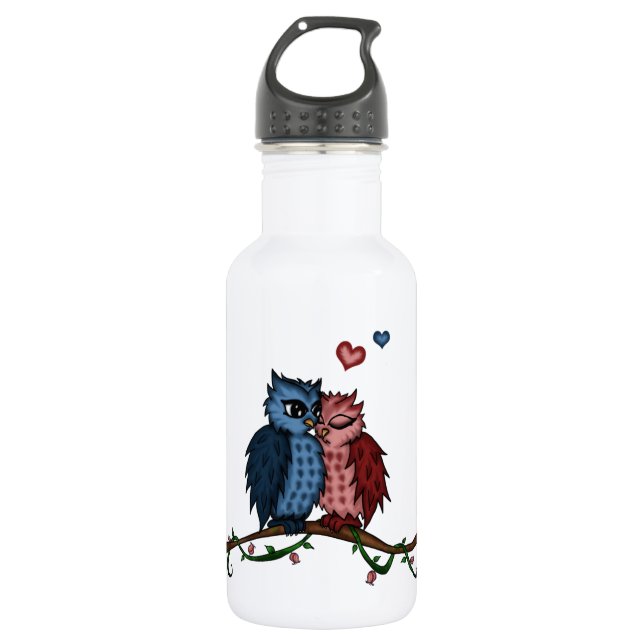 Eulen in der Liebe Edelstahlflasche (Vorderseite)