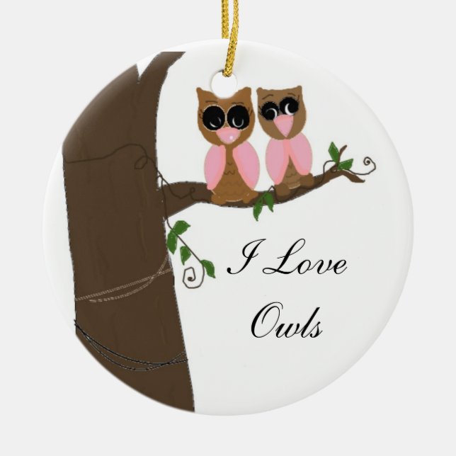 Eulen in einem Baum Keramik Ornament (Vorne)