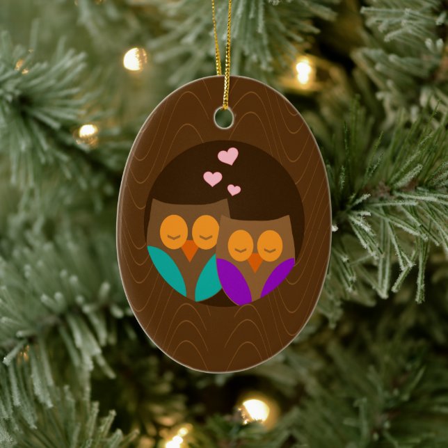 Eulen in einem Nest Keramikornament (Baum)