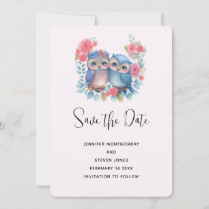 Eulen in Liebe auf einem Ast sitzend Save The Date