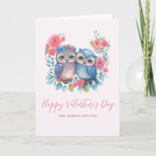 Eulen in Liebe auf einem Baumzweig sitzend Valenti Karte