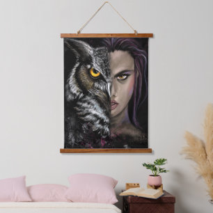 Eulen-Mädchen - Emotion Hängetapete - Malerei Wandteppich Mit Holzrahmen