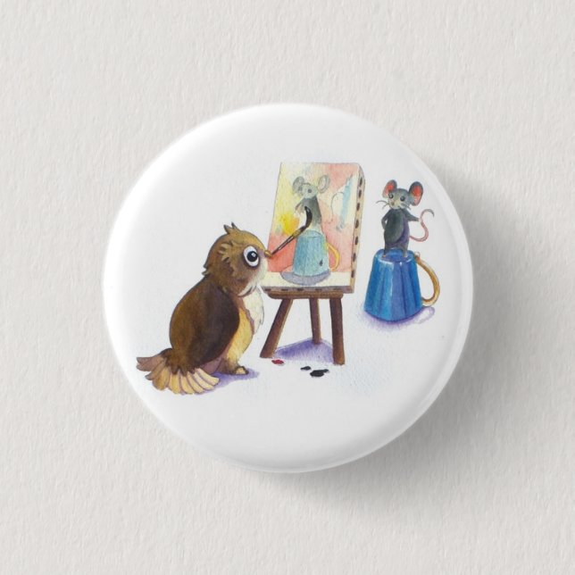 Eulen-Malerei-Mäuseporträt Button (Vorderseite)