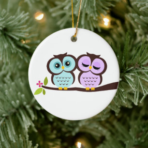 Eulen-Paare Keramik Ornament