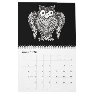 Eulen-Skizze Cartoon Kalender