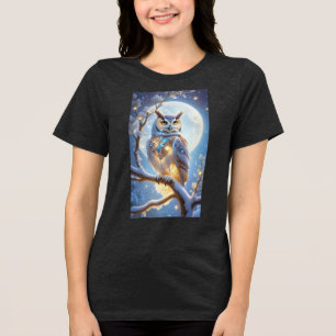 Eulen-T-Shirt mit nächtlicher Atmosphäre in Schwar Tri-Blend Shirt