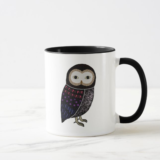 Eulen-Tier-Vogel-Illustrations-Schwarz-Eule mit Tasse (Rechts)
