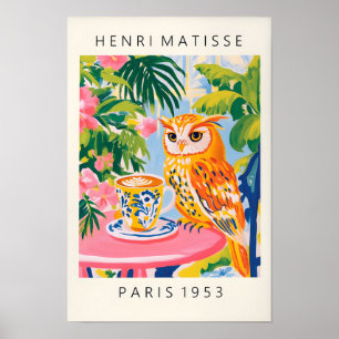 Eulen-Trinkkaffee-Poster, Vogel-Kunst-Druck, Maxim Poster