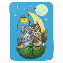 Eulen-u. Pussycat-Baby-Decke