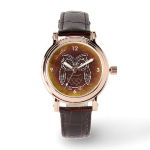 Eulen-Uhr-Name Browns bernsteinfarbiger Armbanduhr