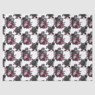 Eulen und Blume auf der White Decoupage Seidenpapier