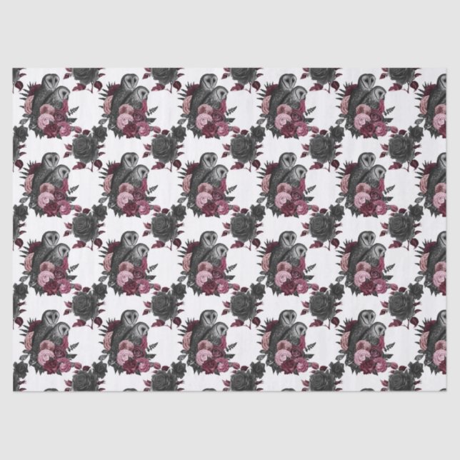 Eulen und Blume auf der White Decoupage Seidenpapier (Vorderseite)