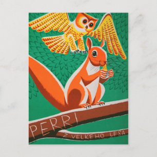 Eulen- und Eichhörnchen-Retro-Tschechisches-Filmpl Postkarte