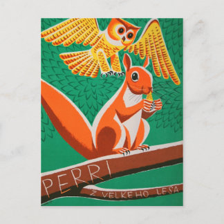 Eulen- und Eichhörnchen-Retro-Tschechisches-Filmpl Postkarte