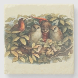 Eulen und Elfen Feen Natur Illustration Steinuntersetzer