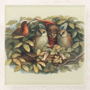 Eulen und Elfen Feen Naturillustration Glasuntersetzer
