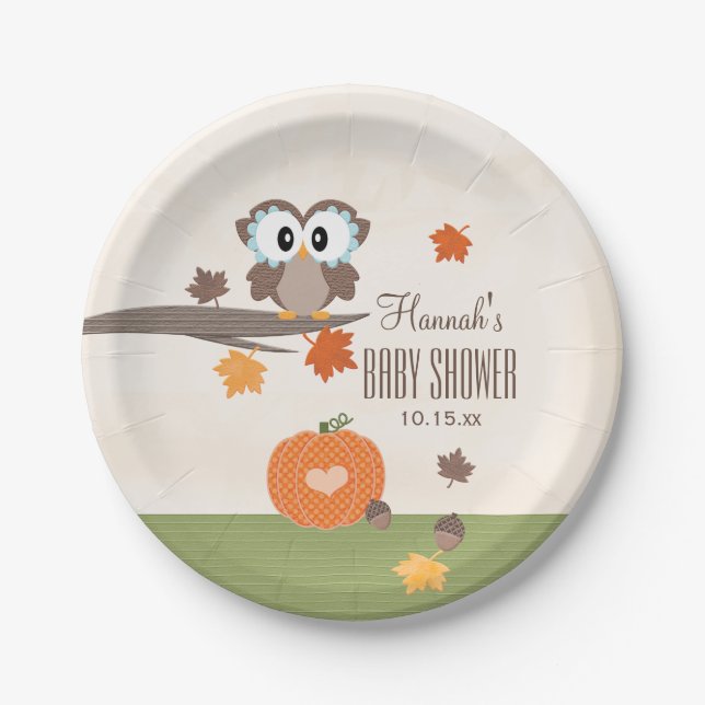 Eulen-und Kürbis-Fall-Babyparty Pappteller (Vorderseite)
