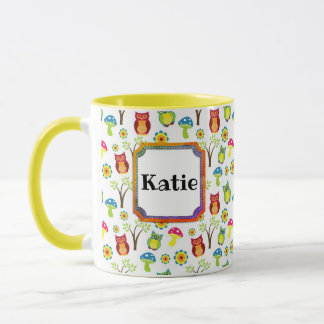 Eulen und Pilze Niedlich Name des Retro Tasse