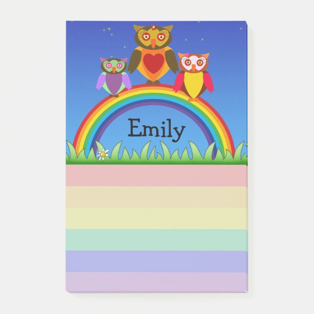Eulen-und Regenbogen-Herz-Post-Itanmerkung Post-it Klebezettel (Vorderseite)