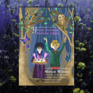 Eulen- und Schmetterlings-Buchtausch-Geburtstags-E Einladung