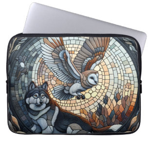 Eulen- und Wolf-Mosaik-Kunst  Laptopschutzhülle
