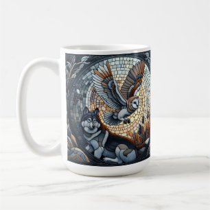 Eulen- und Wolf-Mosaik-Natur-Kunst  Kaffeetasse