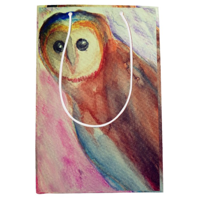 Eulen-Vogel-Kunst  Mittlere Geschenktüte (Vorderseite)