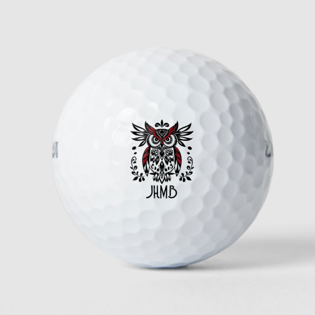 Eulen-Vogel-Tier-Monogramm-Kunst Golfball (Vorderseite)