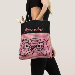 Eulen-Vogel-Zeichnung Cool Pink Tartan Modernes Mo