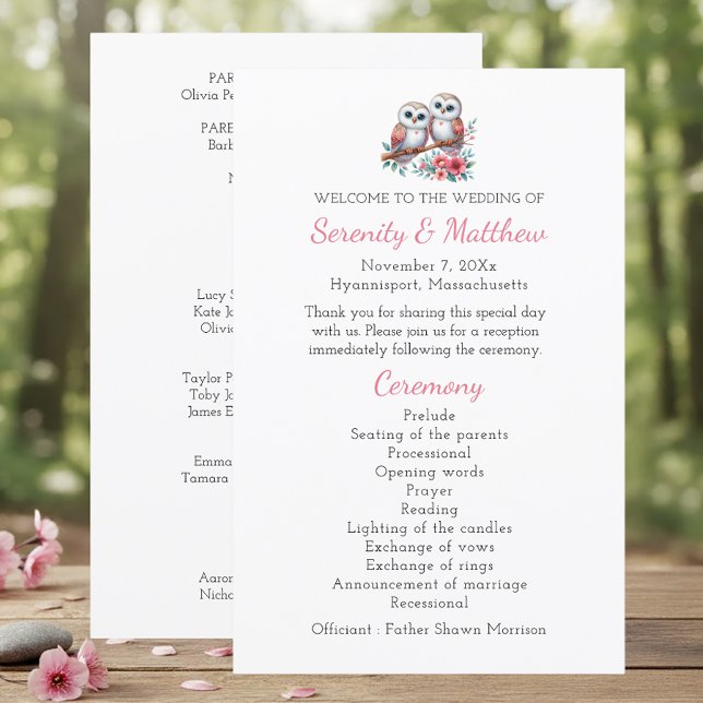 Eulen-Wald-Boho-Landhochzeitsprogramm (Von Creator hochgeladen)