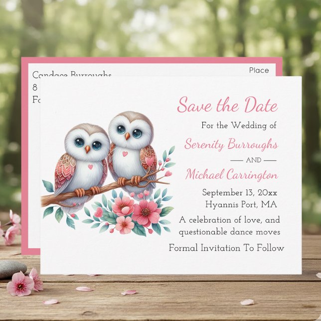 Eulen-Wald-Boho-Rustikale-Land-Hochzeit-Save-Date- Postkarte (Von Creator hochgeladen)