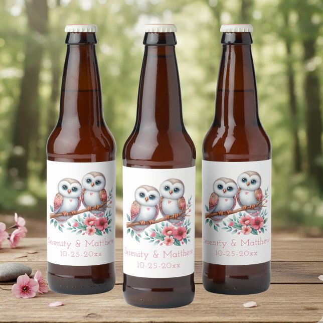 Eulen-Wald-Boho-Rustikale-Landhochzeit Bierflaschenetikett (Von Creator hochgeladen)