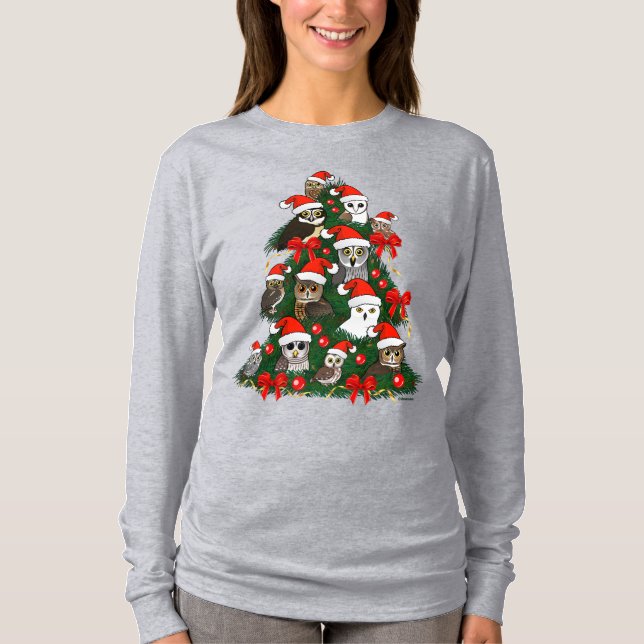 Eulen-Weihnachtsbaum T-Shirt (Vorderseite)
